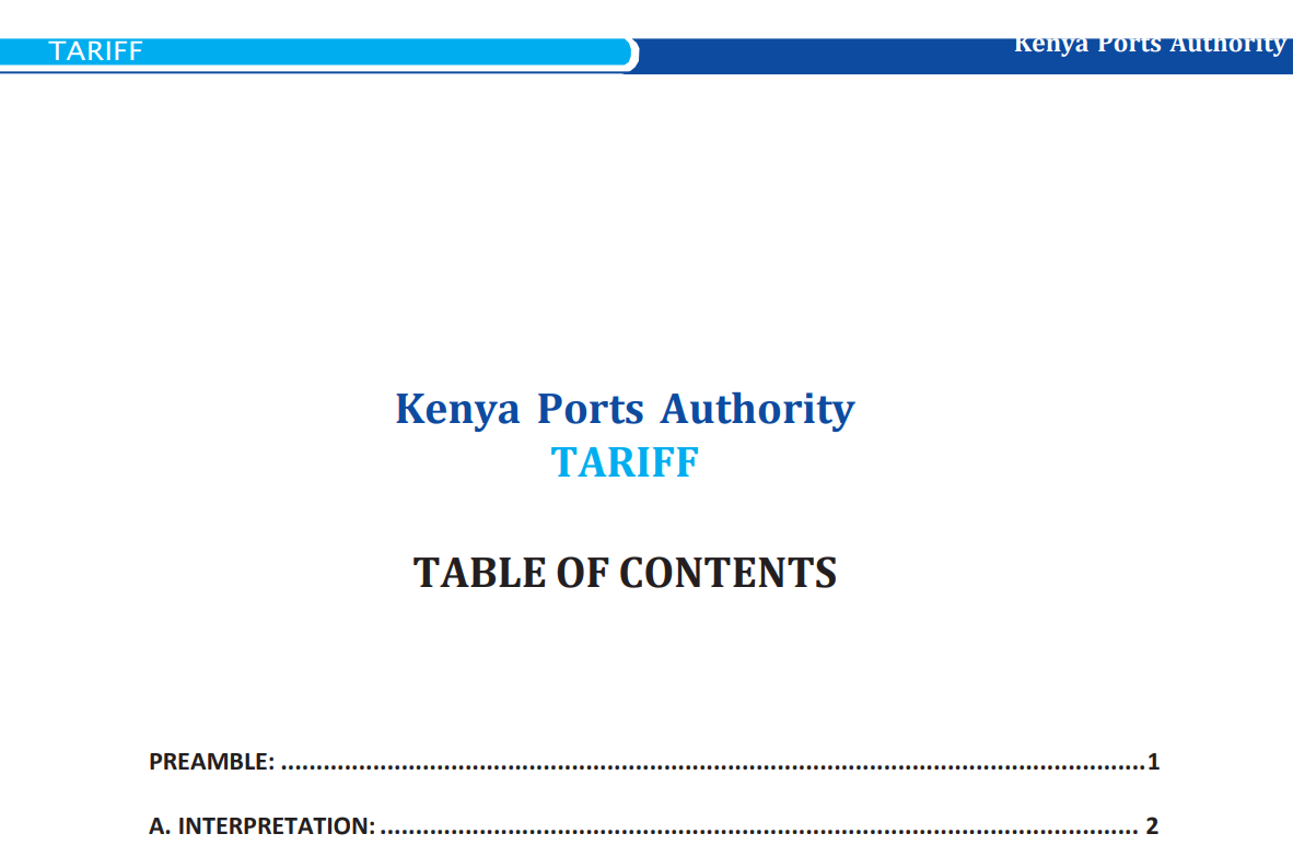 KPA Tariff Book 2025